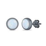 Round Stud Earrings Lab Created Opal 925 Sterling Silver (4mm-10mm)