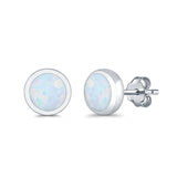 Round Stud Earrings Lab Created Opal 925 Sterling Silver (4mm-10mm)