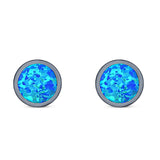 Round Stud Earring Created Opal Solid 925 Sterling Silver (4mm)