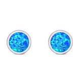 Round Stud Earring Created Opal Solid 925 Sterling Silver (4mm)