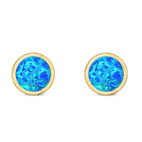 Round Stud Earring Created Opal Solid 925 Sterling Silver (4mm)