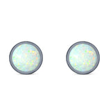 Round Stud Earring Created Opal Solid 925 Sterling Silver (4mm)