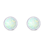 Round Stud Earring Created Opal Solid 925 Sterling Silver (4mm)