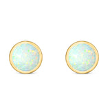 Round Stud Earring Created Opal Solid 925 Sterling Silver (4mm)