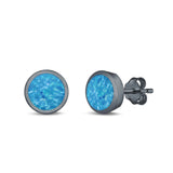 Stud Earrings Round Lab Created Opal 925 Sterling Silver (4mm-10mm)