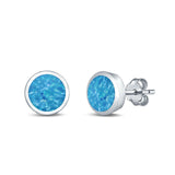 Stud Earrings Round Lab Created Opal 925 Sterling Silver (4mm-10mm)
