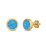 Stud Earrings Round Lab Created Opal 925 Sterling Silver (4mm-10mm)