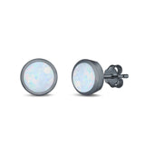 Stud Earrings Round Lab Created Opal 925 Sterling Silver (4mm-10mm)
