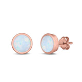 Stud Earrings Round Lab Created Opal 925 Sterling Silver (4mm-10mm)