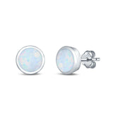 Stud Earrings Round Lab Created Opal 925 Sterling Silver (4mm-10mm)