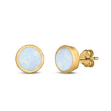 Stud Earrings Round Lab Created Opal 925 Sterling Silver (4mm-10mm)