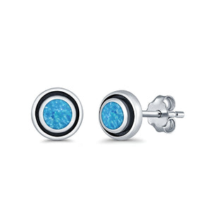 Stud Earrings Round Bali Lab Created Opal 925 Sterling Silver (5mm-10mm)