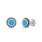 Round Bali Stud Earrings Lab Created Opal 925 Sterling Silver (5mm-10mm)