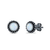 Round Bali Stud Earrings Lab Created Opal 925 Sterling Silver (5mm-10mm)