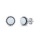 Round Bali Stud Earrings Lab Created Opal 925 Sterling Silver (5mm-10mm)