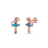 Ballet Dancer Stud Earrings Lab Created Opal 925 Sterling Silver (11mm)