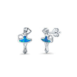 Ballet Dancer Stud Earrings Lab Created Opal 925 Sterling Silver (11mm)
