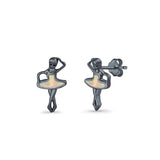 Ballet Dancer Stud Earrings Lab Created Opal 925 Sterling Silver (11mm)