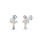 Ballet Dancer Stud Earrings Lab Created Opal 925 Sterling Silver (11mm)