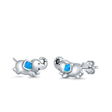 Baby Elephant Stud Earrings Created Opal 925 Sterling Silver (6mm)