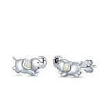 Baby Elephant Stud Earrings Created Opal 925 Sterling Silver (6mm)