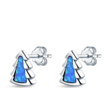Little Tree Stud Earrings Lab Created Opal 925 Sterling Silver (8mm)