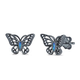 Butterfly Stud Earrings Lab Created Opal 925 Sterling Silver (10mm)