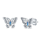 Butterfly Stud Earrings Lab Created Opal 925 Sterling Silver (10mm)