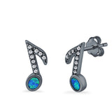 Musical Note Stud Earrings Lab Created Opal Simulated CZ 925 Sterling Silver (12mm)