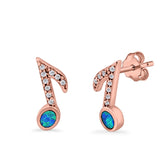Musical Note Stud Earrings Lab Created Opal Simulated CZ 925 Sterling Silver (12mm)