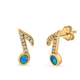 Musical Note Stud Earrings Lab Created Opal Simulated CZ 925 Sterling Silver (12mm)