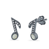 Musical Note Stud Earrings Lab Created Opal Simulated CZ 925 Sterling Silver (12mm)