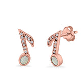 Musical Note Stud Earrings Lab Created Opal Simulated CZ 925 Sterling Silver (12mm)