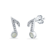Musical Note Stud Earrings Lab Created Opal Simulated CZ 925 Sterling Silver (12mm)