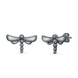 Dragonfly Stud Earrings Lab Created Opal 925 Sterling Silver (7.5mm)