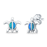 Turtle Stud Earrings Lab Created Opal 925 Sterling Silver (12mm)