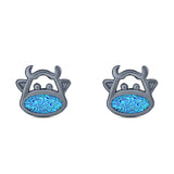 Cow Stud Earring Created Opal Solid 925 Sterling Silver (8.8mm)