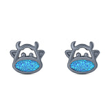 Cow Stud Earring Created Opal Solid 925 Sterling Silver (8.8mm)