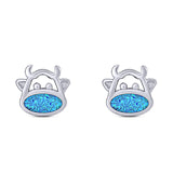 Cow Stud Earring Created Opal Solid 925 Sterling Silver (8.8mm)