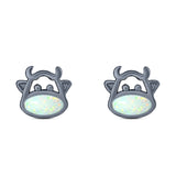 Cow Stud Earring Created Opal Solid 925 Sterling Silver (8.8mm)