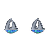 Sail Boat Stud Earring Created Opal Solid 925 Sterling Silver (9mm)