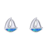 Sail Boat Stud Earring Created Opal Solid 925 Sterling Silver (9mm)