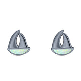 Sail Boat Stud Earring Created Opal Solid 925 Sterling Silver (9mm)