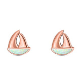 Sail Boat Stud Earring Created Opal Solid 925 Sterling Silver (9mm)