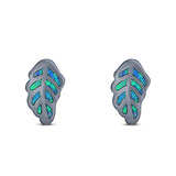 Leaf Stud Earring Created Opal Solid 925 Sterling Silver (10mm)