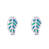 Leaf Stud Earring Created Opal Solid 925 Sterling Silver (10mm)