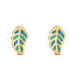 Leaf Stud Earring Created Opal Solid 925 Sterling Silver (10mm)