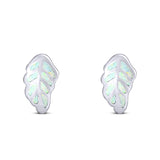 Leaf Stud Earring Created Opal Solid 925 Sterling Silver (10mm)