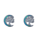 Moon & Tree Stud Earring Created Opal Solid 925 Sterling Silver (10mm)
