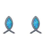 Fish Stud Earring Created Opal Solid 925 Sterling Silver (8.6mm)